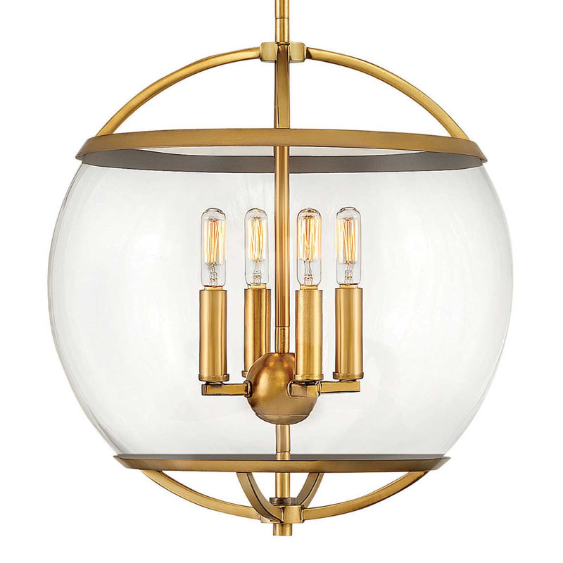 Luminaire suspendu sphérique unique à 4 lumières Calvin, Laiton héritage