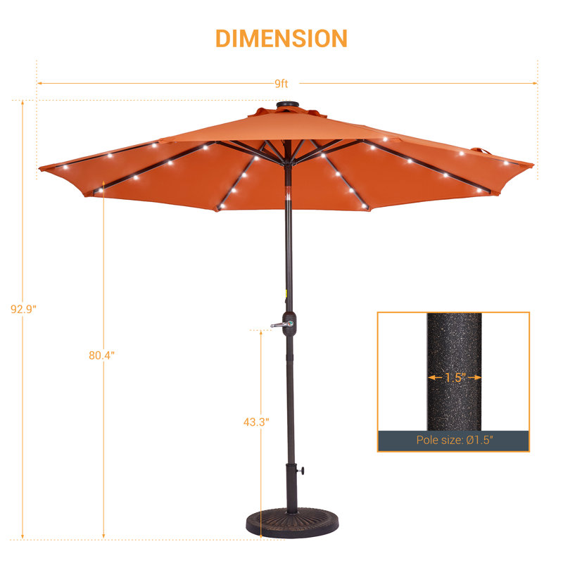 Parasol de marché éclairé 108 po Jamieson, Orange