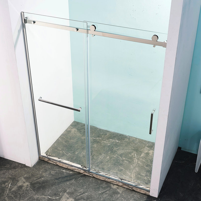 Verre trempé transparent de 5/8 po 8 mm d'épaisseur, acier inoxydable 304 en nickel brossé, porte de douche l 56 à 60 po x H 75 po, structure de tube rectangulaire coulissante simple à assemblage facile