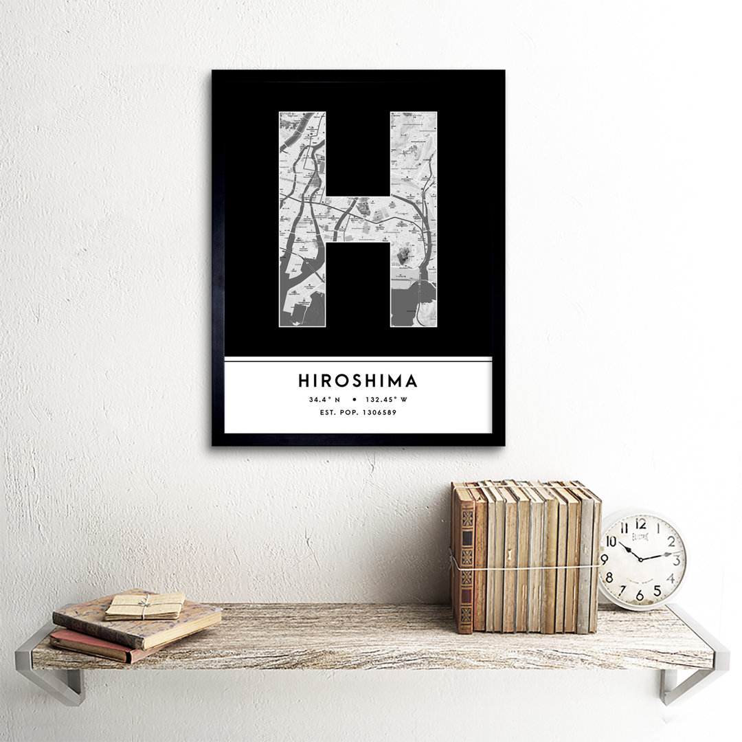 Hiroshima City Map Hiroshima Japan City Map Black And White - Single Picture Frame Typography