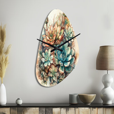 Ghulam Green Red Cactus Scenery II - Cactus Asymmetrical Metal Clock, Traditional Freeform Wall Clock Print