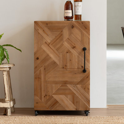 Mobile Wine Cabinet with Glass Rack, Rustic Wood Bar Storage Cart, 15-Bottle Holder with Drawers