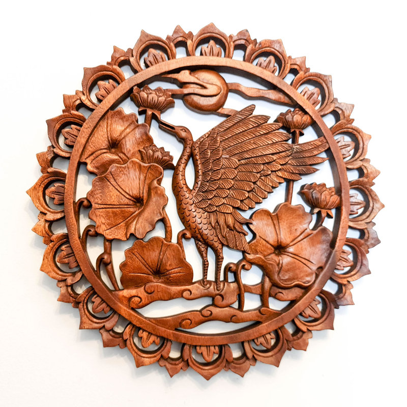 Cranes Handmade Animals Wall Decor on Solid Wood