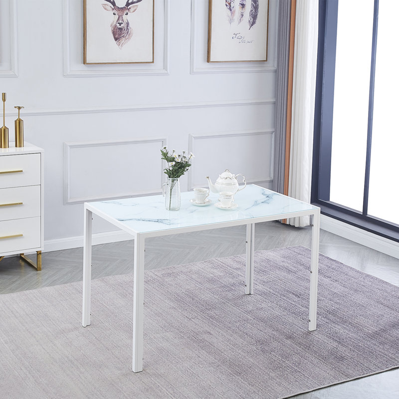 Helsea Glass Top Metal Base Dining Table, White