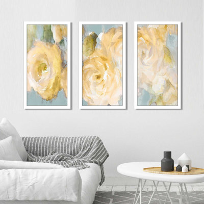" Yellow Blooms On Blue " 3 - Pieces