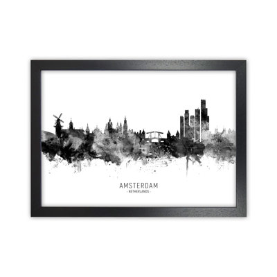 Amsterdam Netherlands Skyline Black White City Name by Michael Tompsett - Print