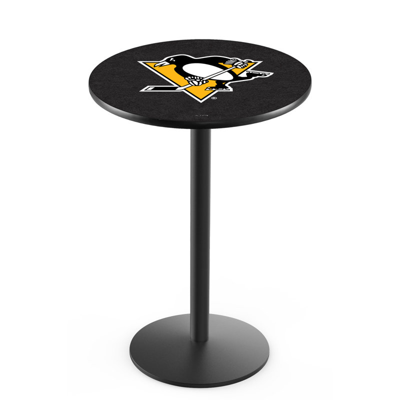 NHL Round Metal Base Dining Table, Black Wrinkle, Pittsburgh Penguins