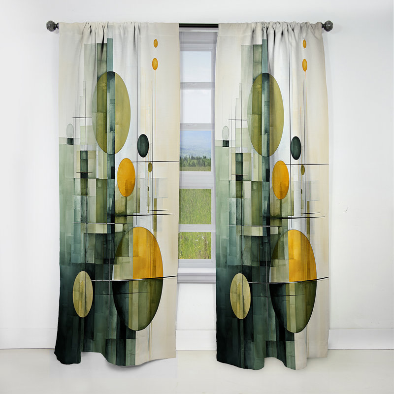 Olive Orbits Abstract Shapes I - Shapes Curtain - Blackout Abstract Curtain - 1 Panels, 52" W x 108" L