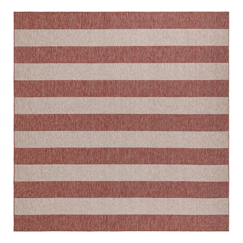 Simkins Striped Red/Gray Indoor / Outdoor Area Rug, Square 6'1"