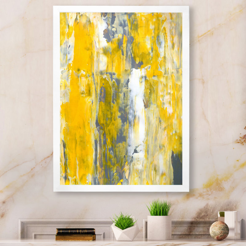 «Yellow and Gray Merging Abstract», art mural moderne et contemporain sur toile, H 32 po x l 16 po x P 1 po