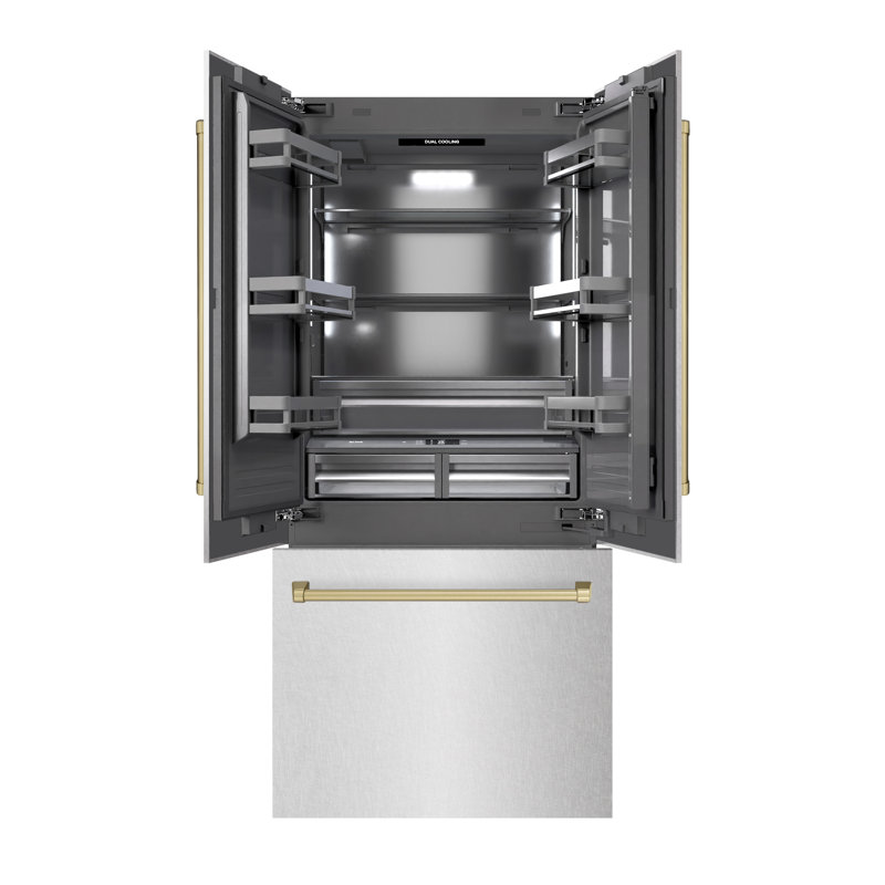 ZLINE Autograph 36 in. Black Stainless Refrigerator w/ Gray & Bronze Accents, Satin Stainless Steel/Bronze