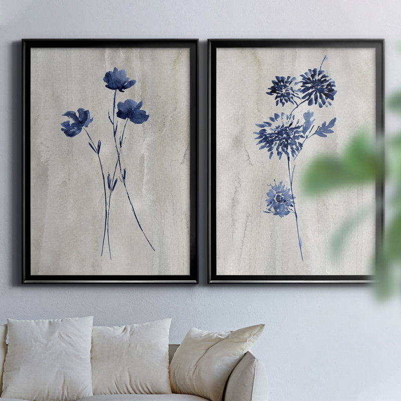 Indigo Botanical III - ensemble de 2 reproductions d'impressions, H 18,5 po x l 49 po x P 1,5 po, Pas de tapis