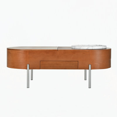 47.2''Lift Top Coffee Table with 360-degree Marble-patterned rotating tray,Hidden Compartment, Partially Assembled Wooden Center Table, Modern Oval Li -  Brayden Studio®, 77B952523DAE499886634F079D3962B3