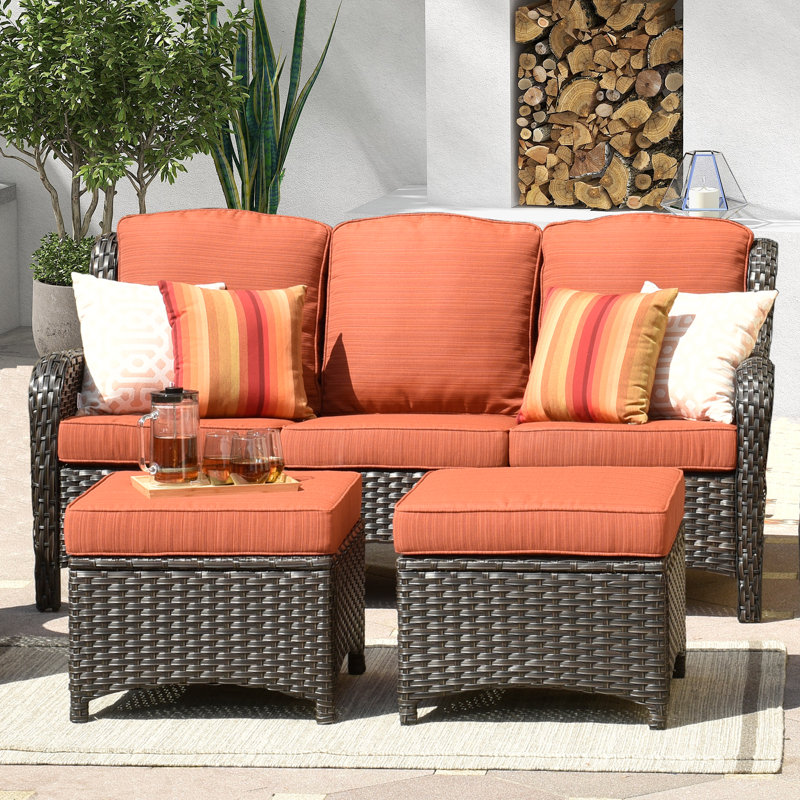 Peridot 72.83'' Wide Straight Patio Sofa with Cushions, Orange Red