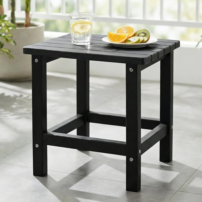 Square Outdoor Side Table, HDPE Small Patio End Table, Weather-Resistant Accent Table For Patio, Pool, Or Backyard Use, Easy Maintenance, Jet Black