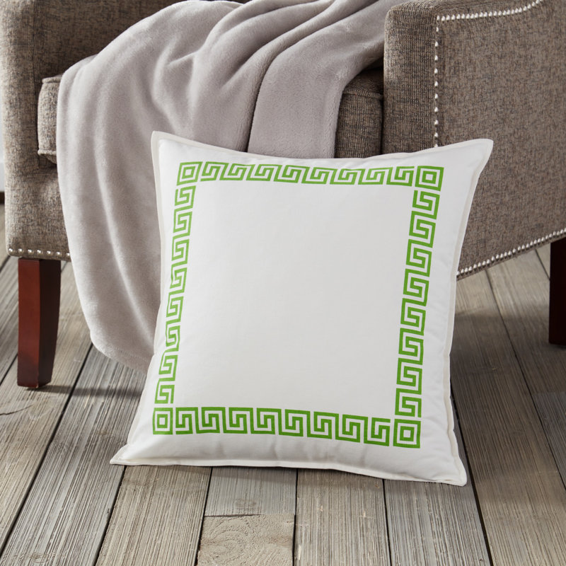  Greek Key Square Throw Pillow, Green