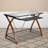 Glass Computer Desk with Pull-Out Keyboard Tray and Crisscross Frame-932448061