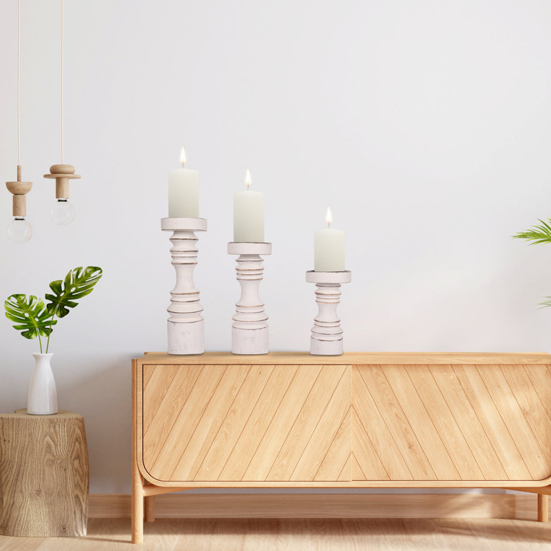 Bougeoir de table en bois massif 12 po H, Blanc