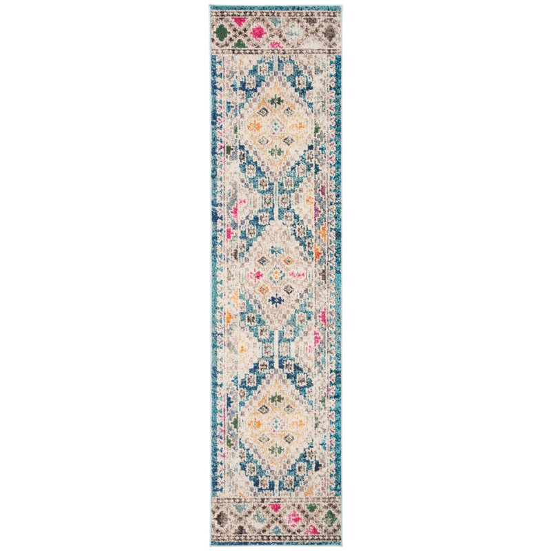 Felty Southwestern Dark Blue/Yellow/Beige Area Rug, Runner 2'2" x 10'