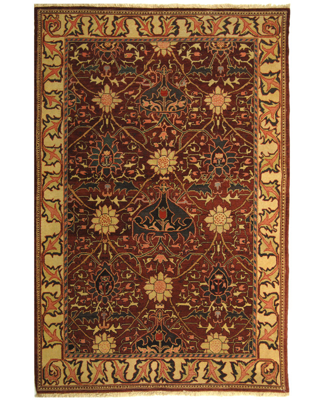 Tapis en laine à motif floral en laine Turkistan, Rectangle 6 pi x 9 pi