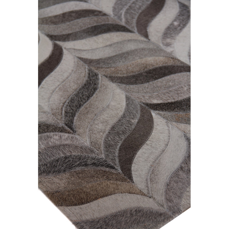 Natural Hide Cowhide Geometric Area Rug in Silver, Rectangle 11'6" x 14'6"