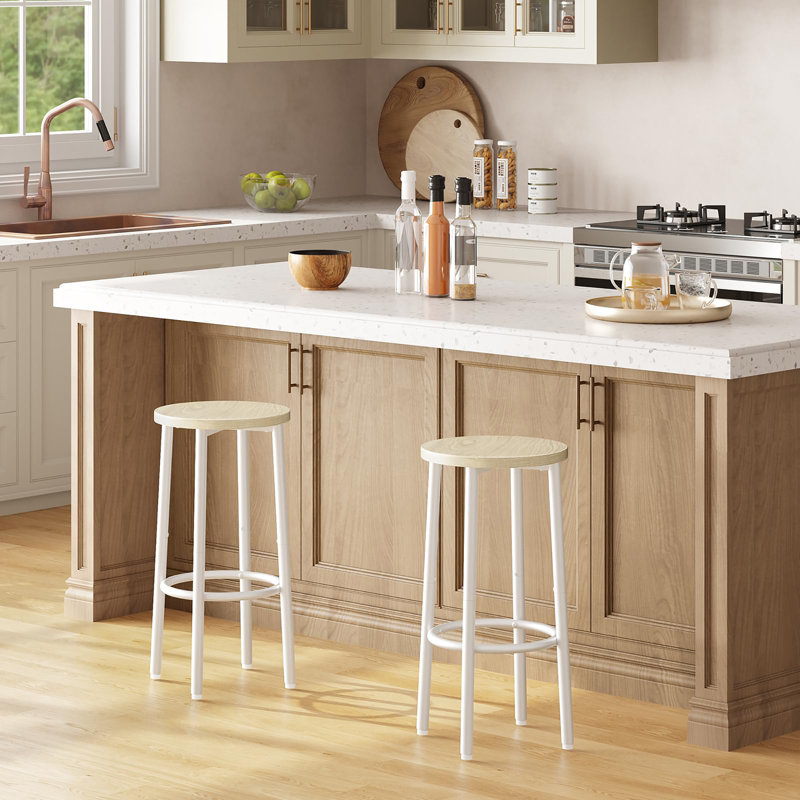 Swivel Counter Stool with Metal Frame, Natural Seat/White Frame