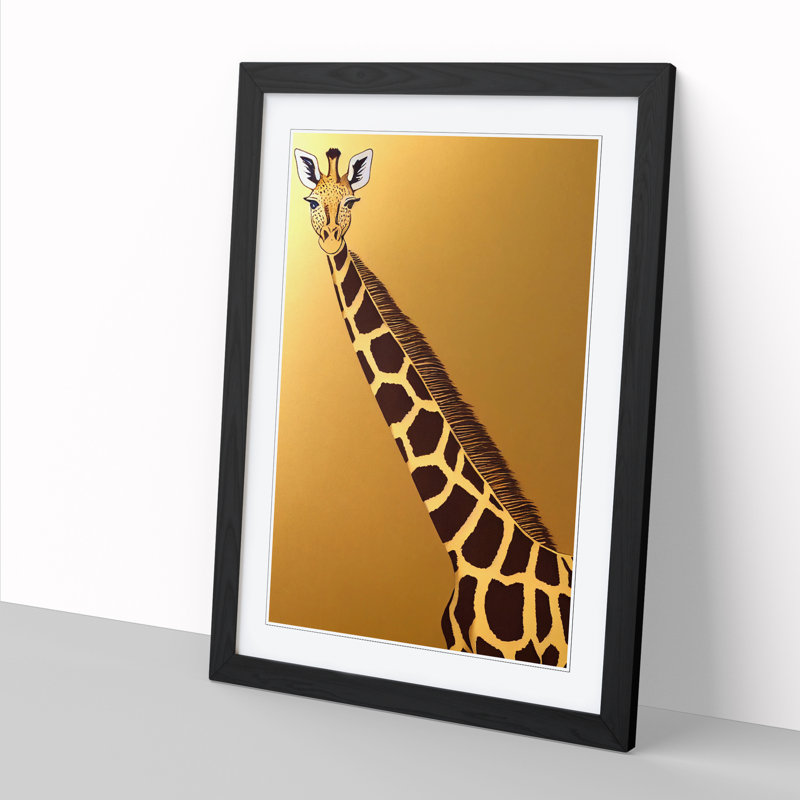 Giraffe Gold Leaf - Wall Art, 46cm H x 34cm W x 2cm D, Walnut Framed Paper, White
