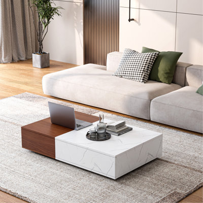 Modern Style Walnut Coffee Table With Two Storage Spaces