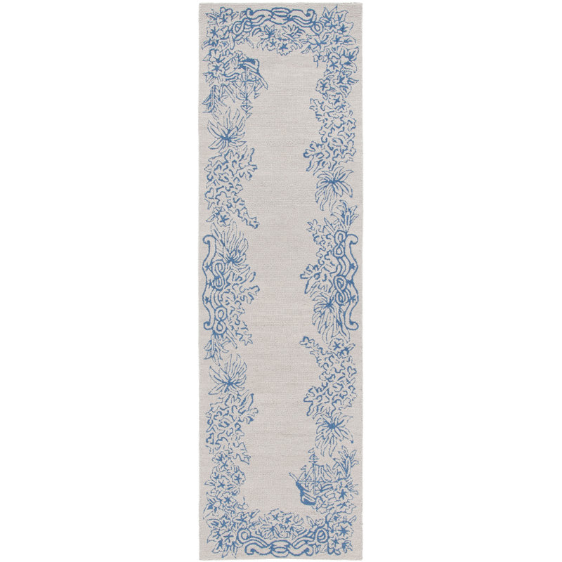 Chelsea Hand Tufted Wool/Cotton Floral Rug in Gray/Blue, Runner 2'3" x 8'
