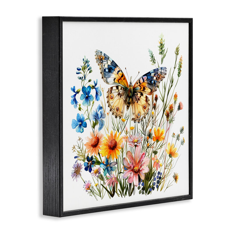  Art printanier de giclée de jardin au papillon par LSR Design Studio, H 12 po x l 12 po, Giclée encadrée noir minuit