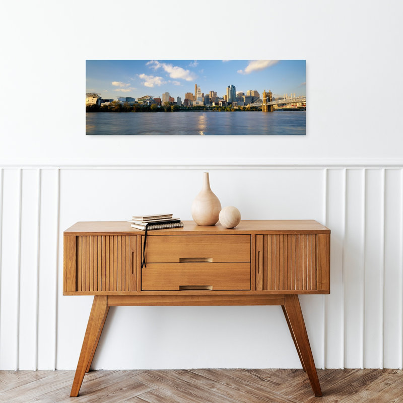 Buildings at the waterfront Ohio River Cincinnati Ohio USA 1 Piece Wrapped Canvas Panoramic Wall Art, 30.48 cm H x 91.44 cm W