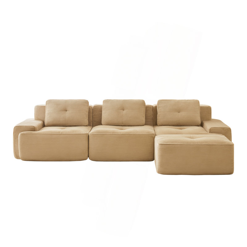 Canapé modulaire en L en forme de L avec siège profond et repose-pieds mobile, H 32,7 po x l 117,3 po x P 69,7 po, 4, Chameau