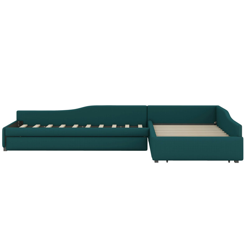 Lit de jour double tapissier avec couchette et tiroir Hennings, Vert