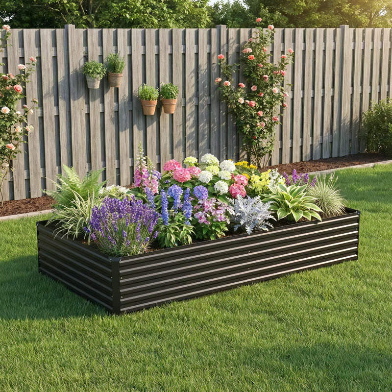 Lafayette Rectangular Galvanized Metal Raised Garden Bed, 12" H x 96" W x 48" D, Black