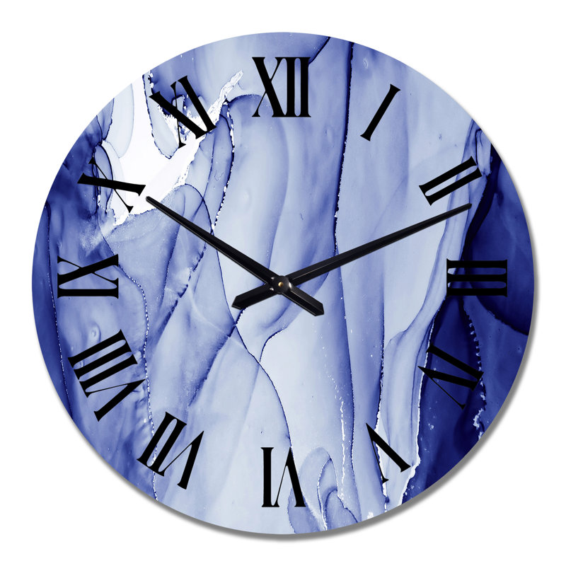 Horloge murale moderne bleu foncé liquide Art Waves, Moyen