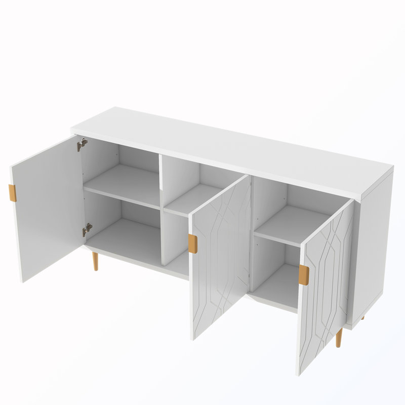 TV Stand With Doors&Adjustable Shelves, White