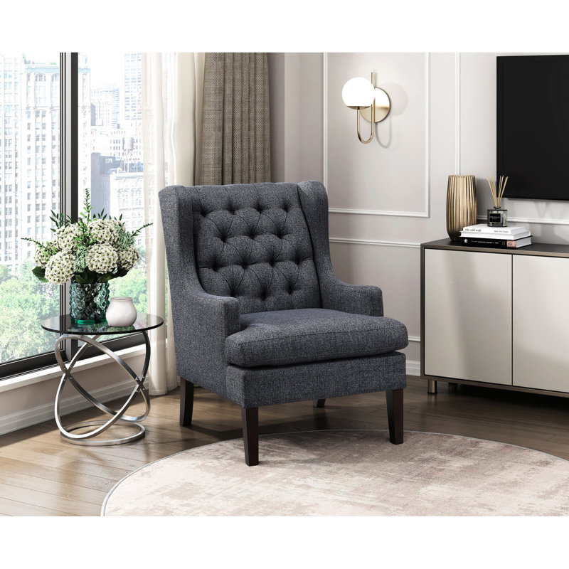 Fauteuil d'appoint de 39,5 po de hauteur avec assise en tissu gris anthracite et contreplaqué texturé gris foncé