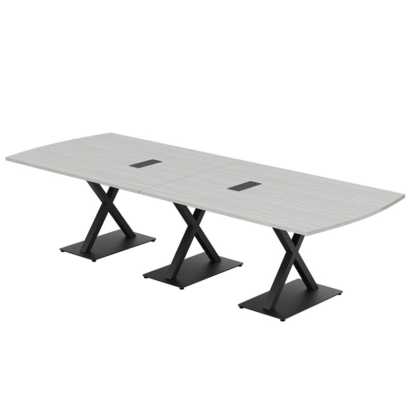 Table de conférence Pavert Arc Unité électrique, Noir mat, Cyprès blanc, H 30 po x l 120 po x P 48 po