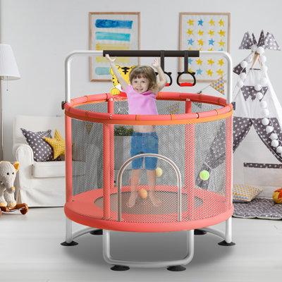 Trampoline pour enfants, trampoline réglable pour tout-petits avec panier de basketball, balançoire, sac de sable, balles océaniques, trampoline intérieur pour tout-petits de 440 lb avec filet d'enclos