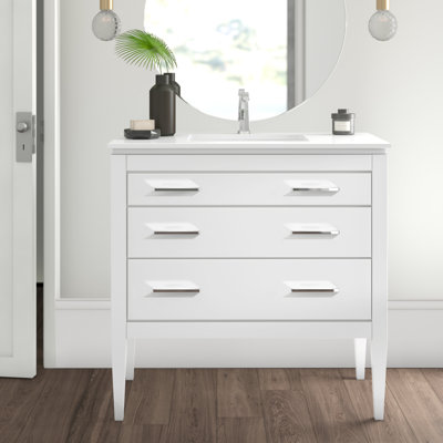 Merary 35.5'' Single Bathroom Vanity with Quartz/Ceramic Undercount Sink Top