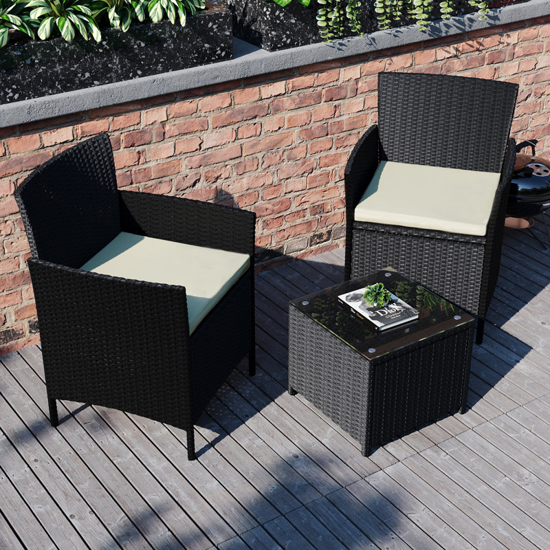 Ferrie Rattan 2 - Person Seating Group with Cushions, Black