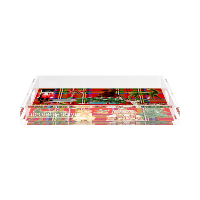 Acrylic Decorative Tray, Plaid , 12"W x 12"D x 2"H