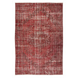 Tapis turc délavé à la main 6 x 8,6 pi surteint en rouge bourgogne pour un intérieur moderne