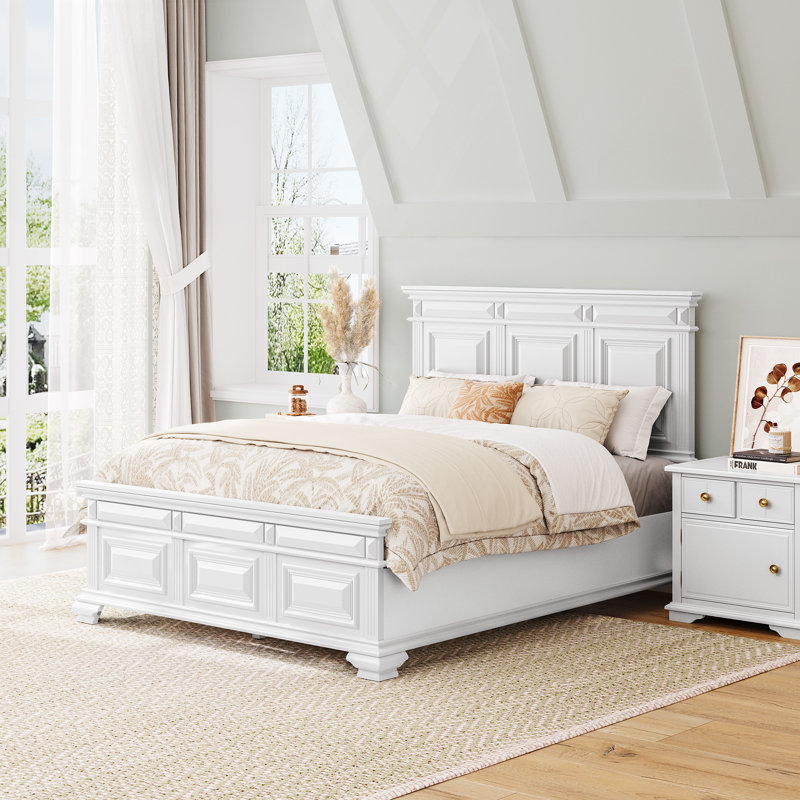 Lit plateforme en bois massif Abner, Blanc, Grand