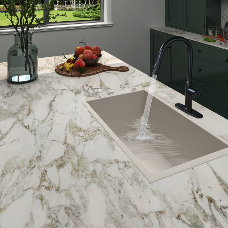 Robinet de cuisine rétractable à poignée simple avec accessoires, Noir mat