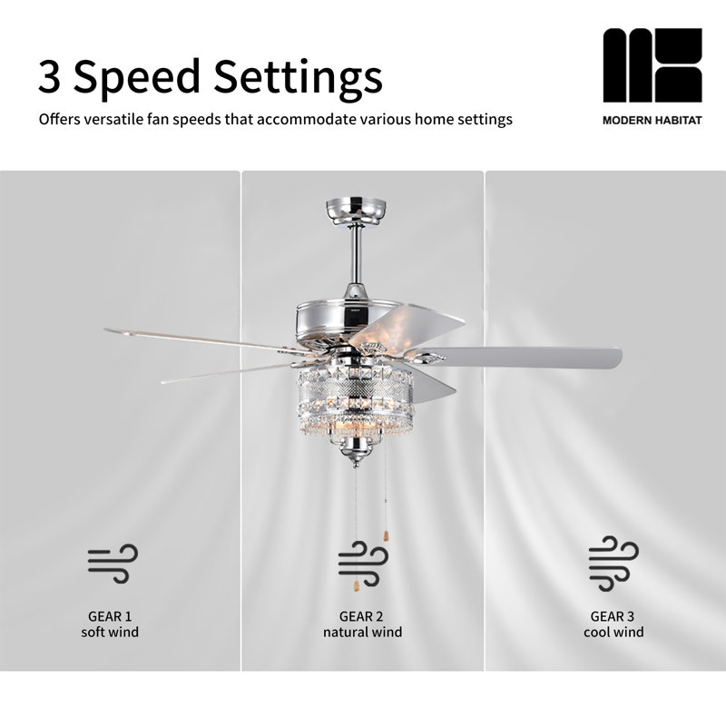 Auraspark 52In, 5 * Silver Blades * Silver Housingmetal Frame 3 Lights