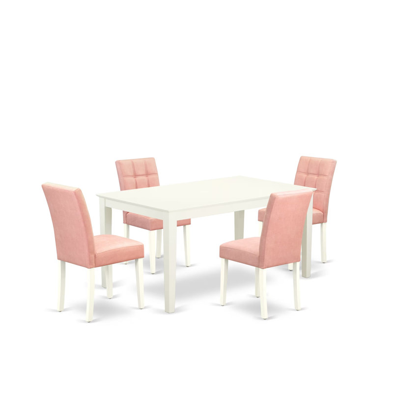 5-Piece Linen White Finish Solid Wood Top - Rectangular Dining Room Set - Seats 4, Pink, White