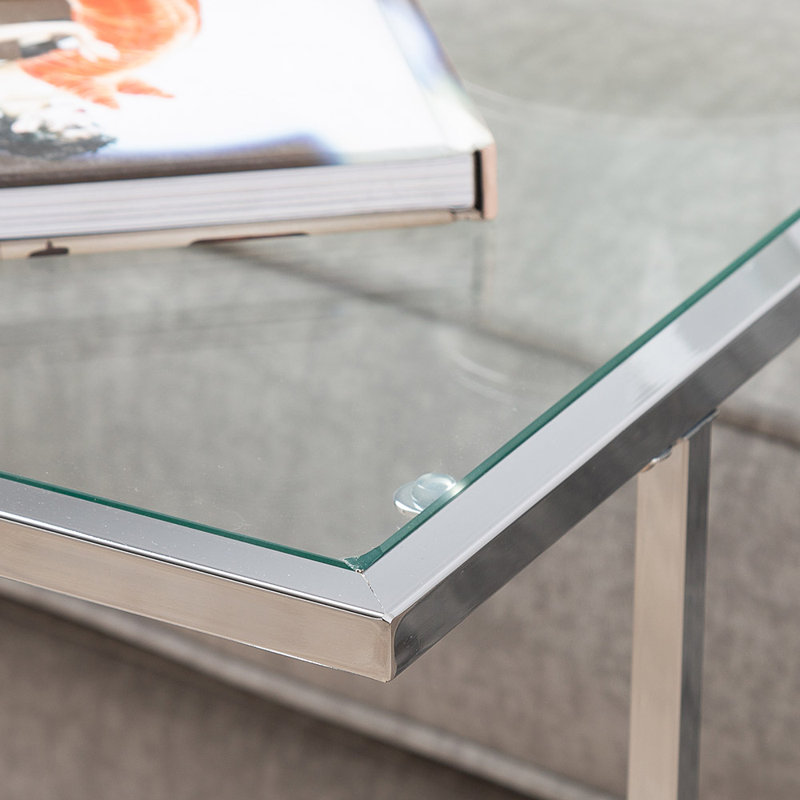 Glass Top C Table End Table, Silver