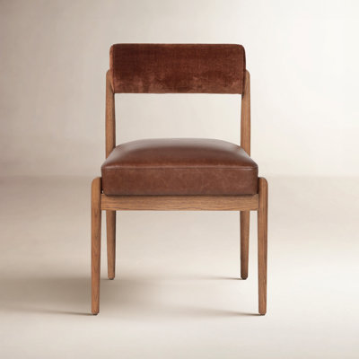 Genuine Leather Oak Side Chair