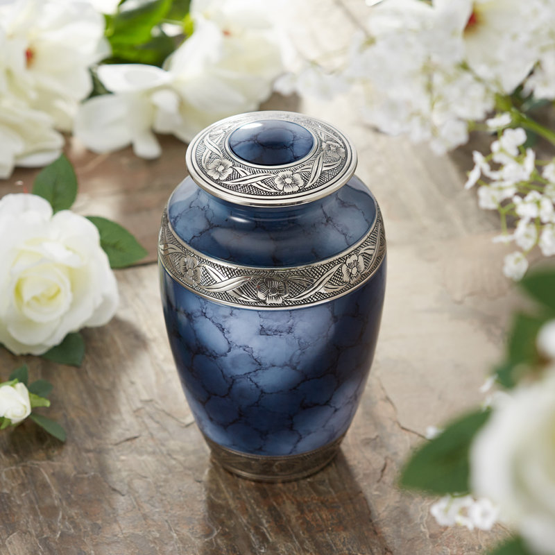 Decorative Adult Memorial Urn, Blue and Silver